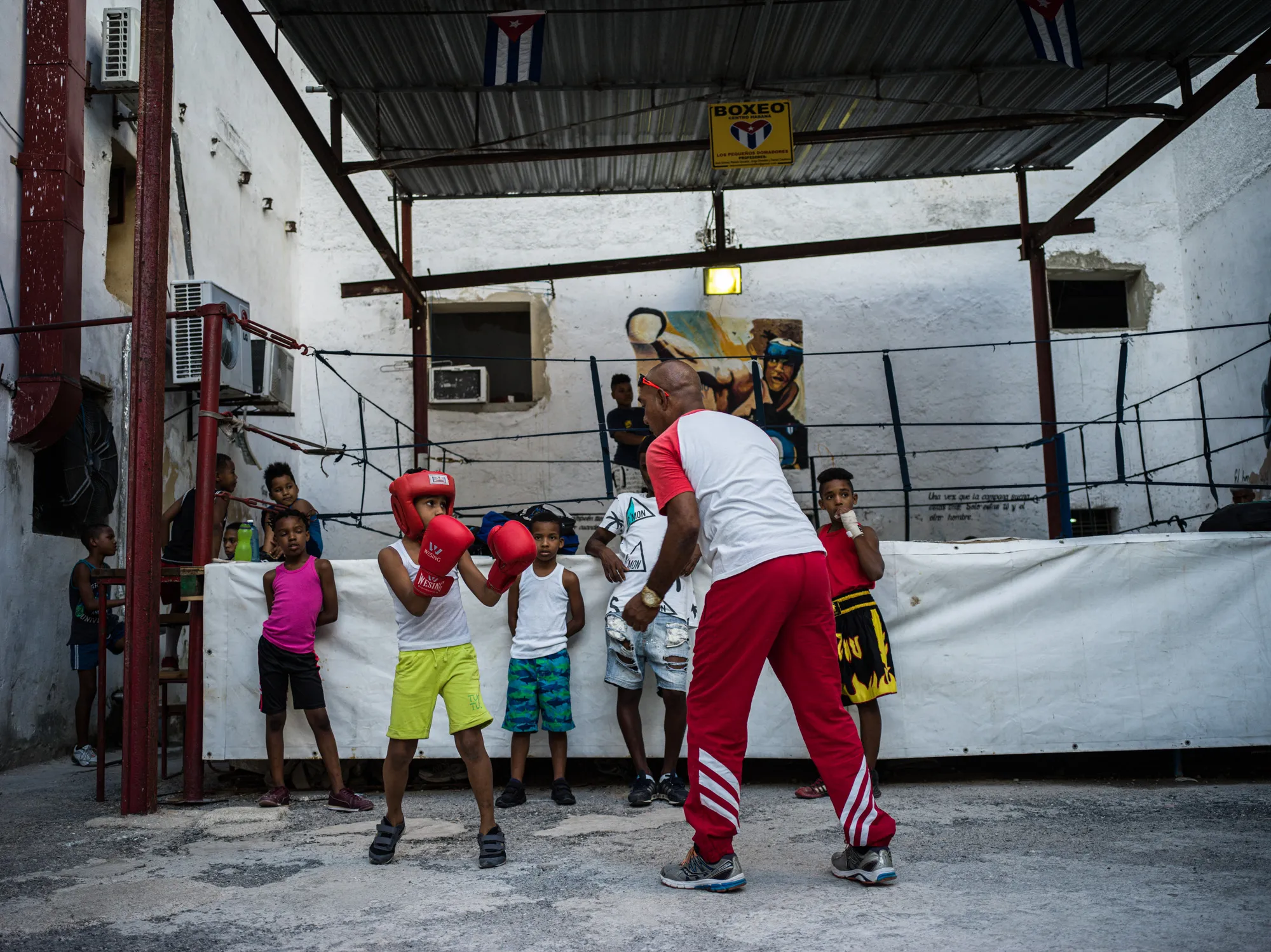 The boxing gym and its ring