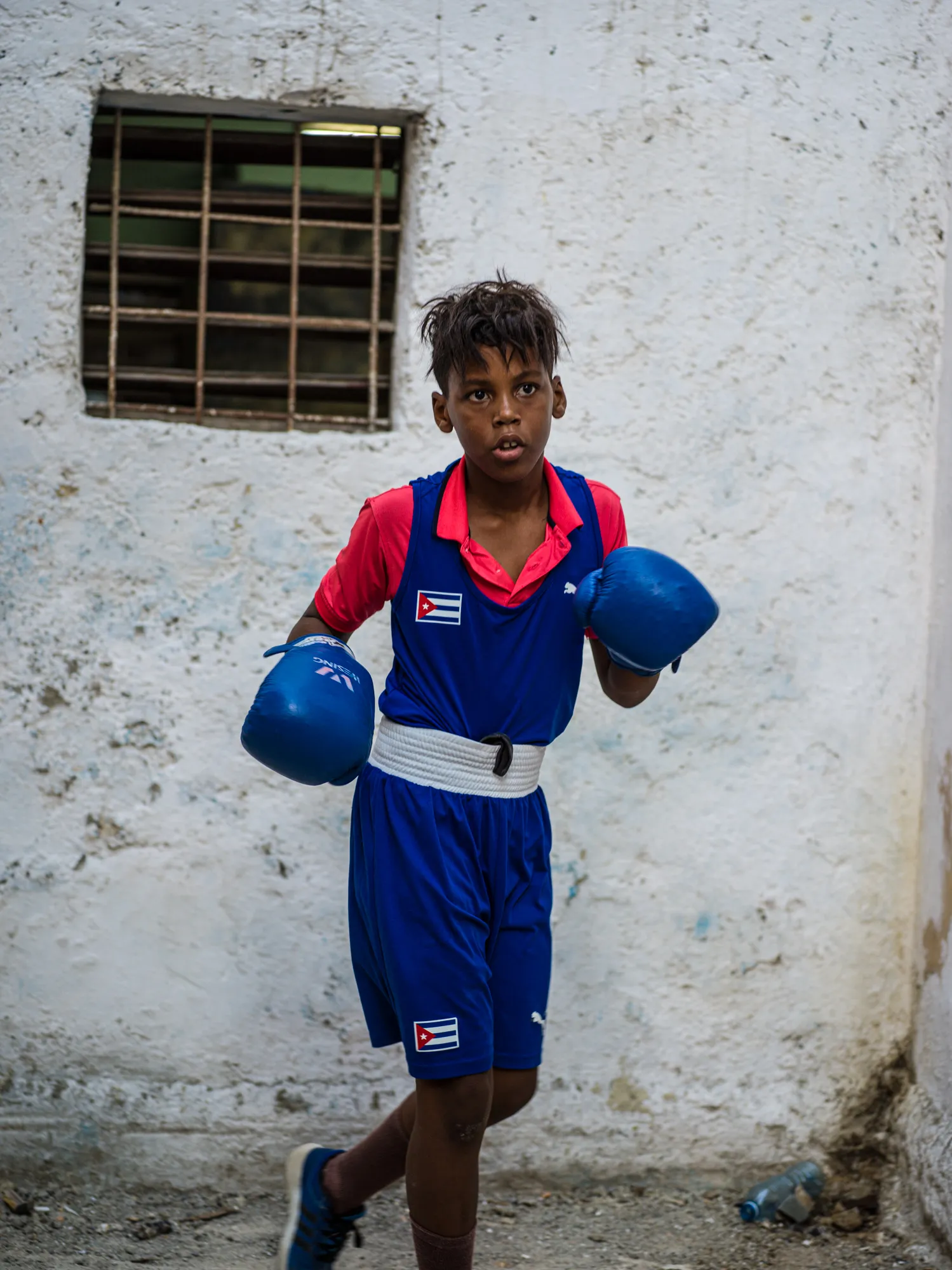A young boxer in a Cuban flag vest